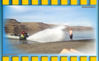 Heute gibt es eine gratis Motorboot Dusche.