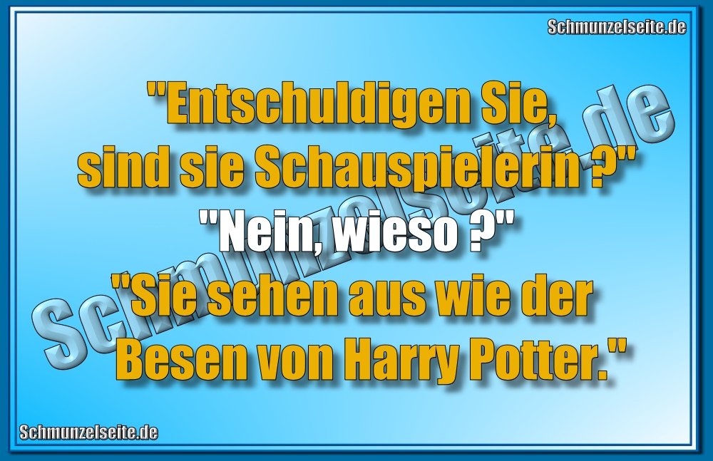 "Entschuldigen Sie, sind sie Schauspielerin?" "Nein, wieso?" "Sie sehen aus wie der Besen von Harry Potter."