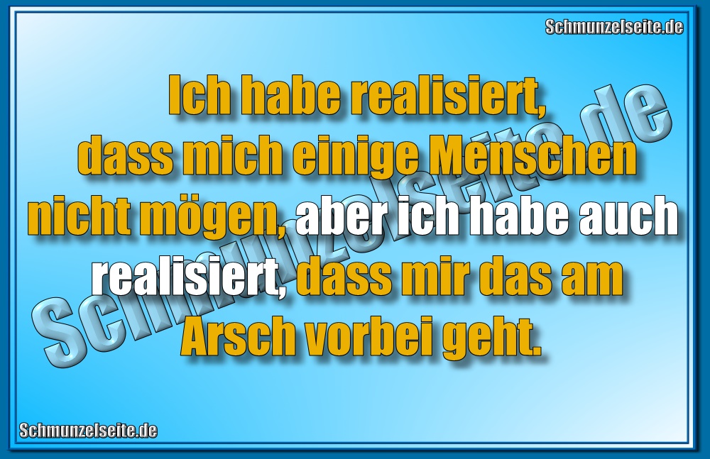 Ich habe realisiert, dass mich einige Menschen nicht mögen, aber ich habe auch realisiert, dass mir das am Arsch vorbei geht.