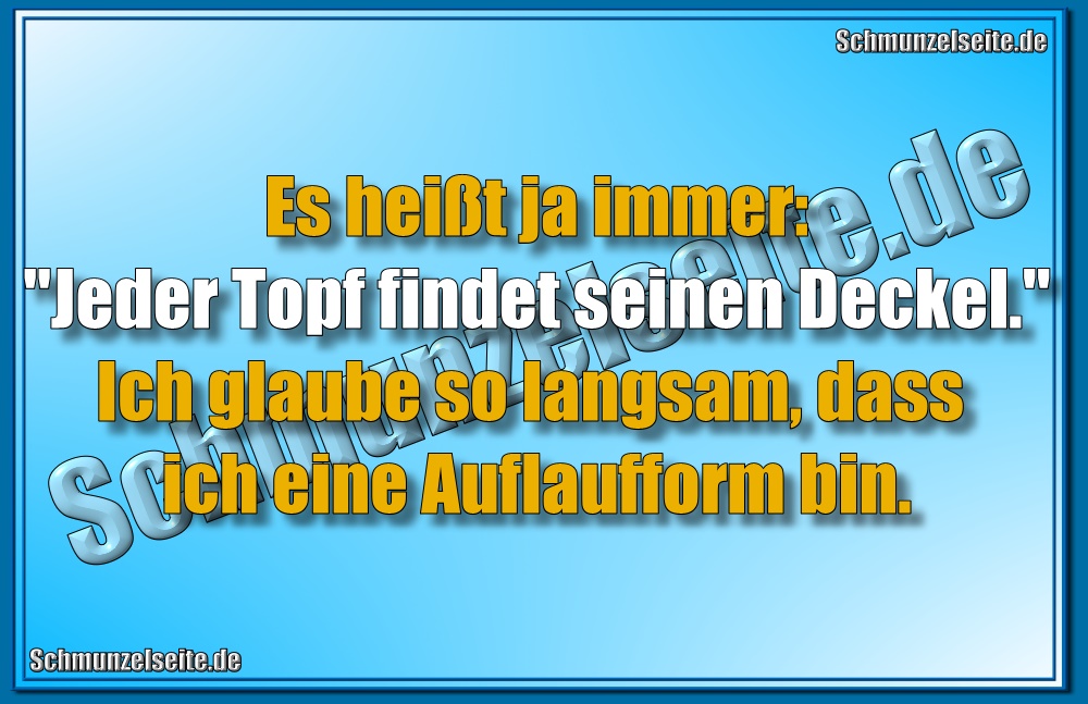 Es heißt ja immer: "Jeder Topf findet seinen Deckel." Ich glaube so langsam, dass ich eine Auflaufform bin.