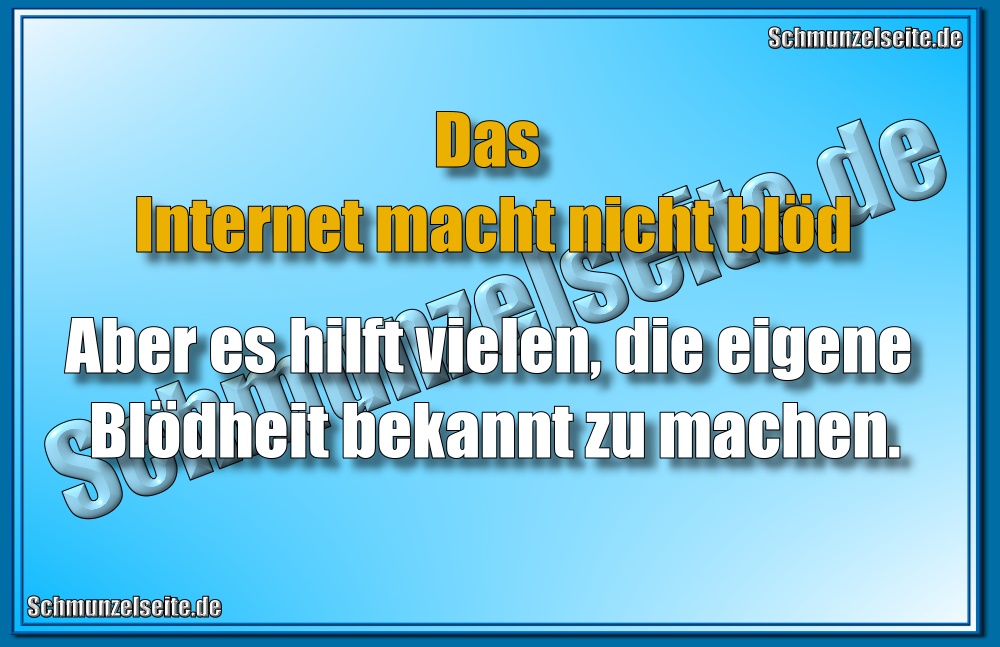  Das Internet macht nicht blöd Aber es hilft vielen, die eigene Blödheit bekannt zu machen.