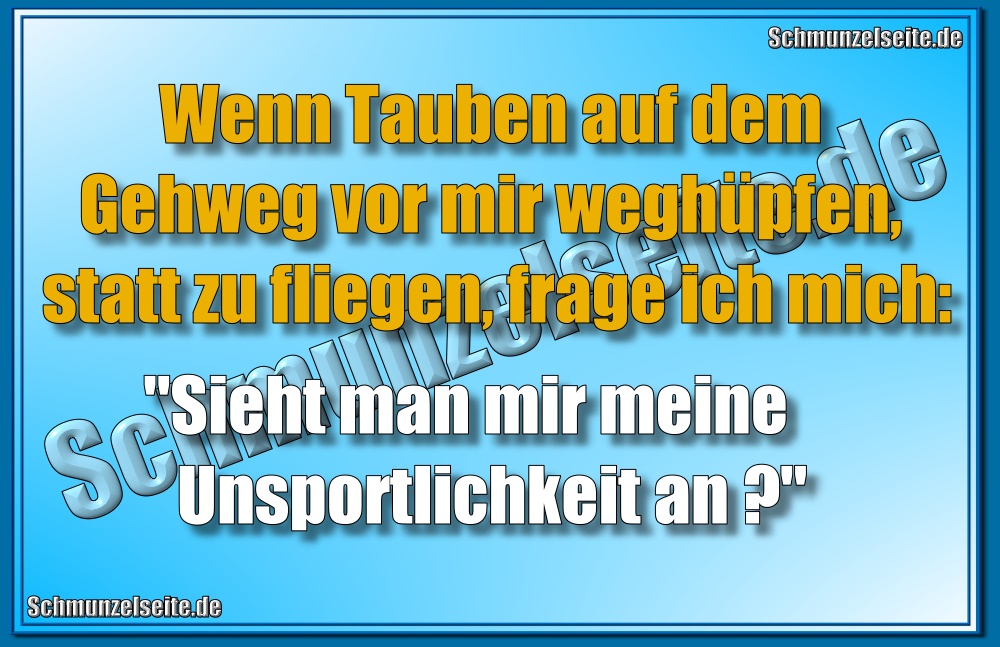 Wenn Tauben auf dem Gehweg vor mir weghüpfen, statt zu fliegen, frage ich mich: "Sieht man mir meine Unsportlichkeit an?"