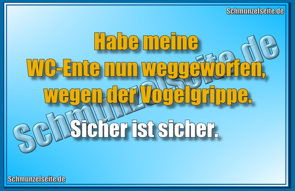 Habe meine WC-Ente nun weggeworfen, wegen der Vogelgrippe. Sicher ist sicher.