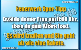 Feuerwerk Spar-Tipp Erzähle deiner Frau um 8:00 Uhr, dass du eine Affäre hast. Es wird knallen und Sie geht ab wie eine Rakete.