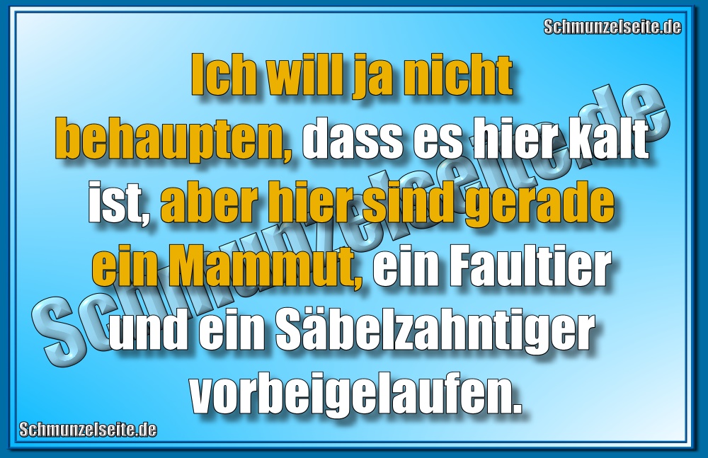 Ich will ja nicht behaupten, dass es hier kalt ist, aber hier sind gerade ein Mammut, ein Faultier und ein Säbelzahntiger vorbeigelaufen.