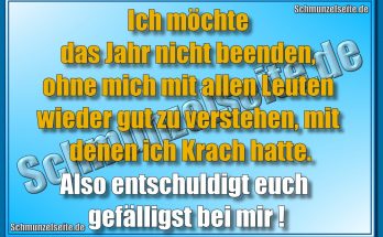 Ich möchte das Jahr nicht beenden, ohne mich mit allen Leuten wieder gut zu verstehen, mit denen ich Krach hatte. Also entschuldigt euch gefälligst bei mir!