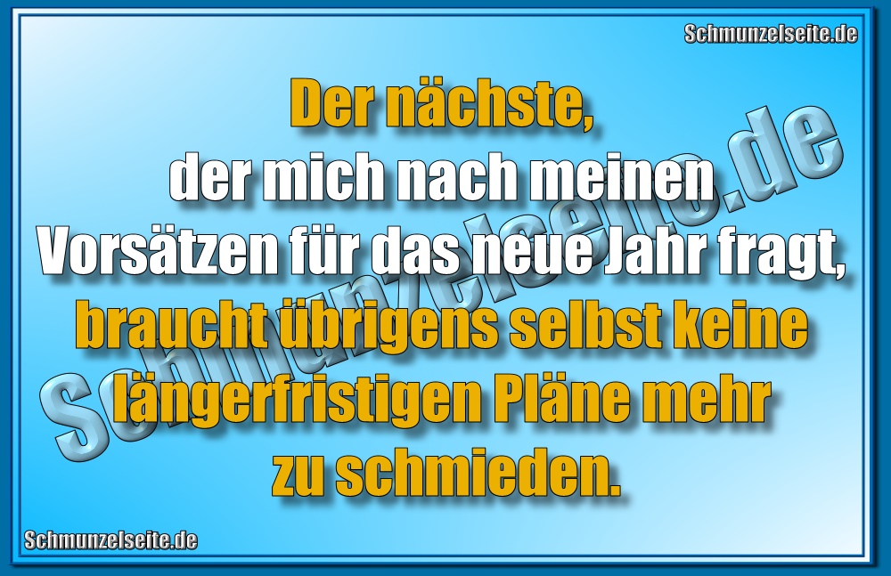 Der nächste, der mich nach meinen Vorsätzen für das neue Jahr fragt, braucht übrigens selbst keine längerfristigen Pläne mehr zu schmieden.