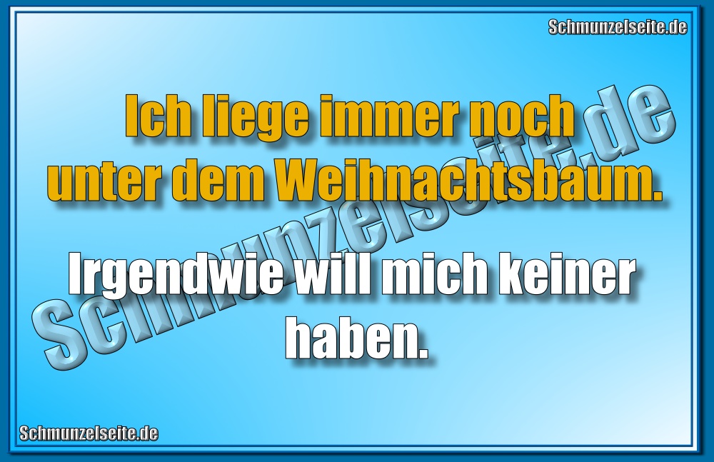 Ich liege immer noch unter dem Weihnachtsbaum. Irgendwie will mich keiner haben.