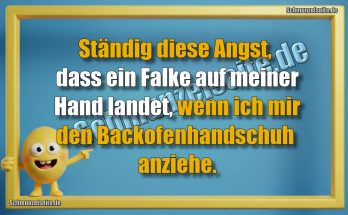 Ständig diese Angst, dass ein Falke auf meiner Hand landet, wenn ich mir den Backofenhandschuh anziehe.