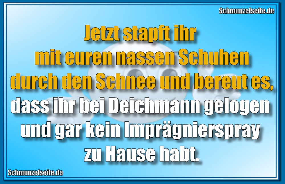 Jetzt stapft ihr mit euren nassen Schuhen durch den Schnee und bereut es, dass ihr bei Deichmann gelogen und gar kein Imprägnierspray zu Hause habt.