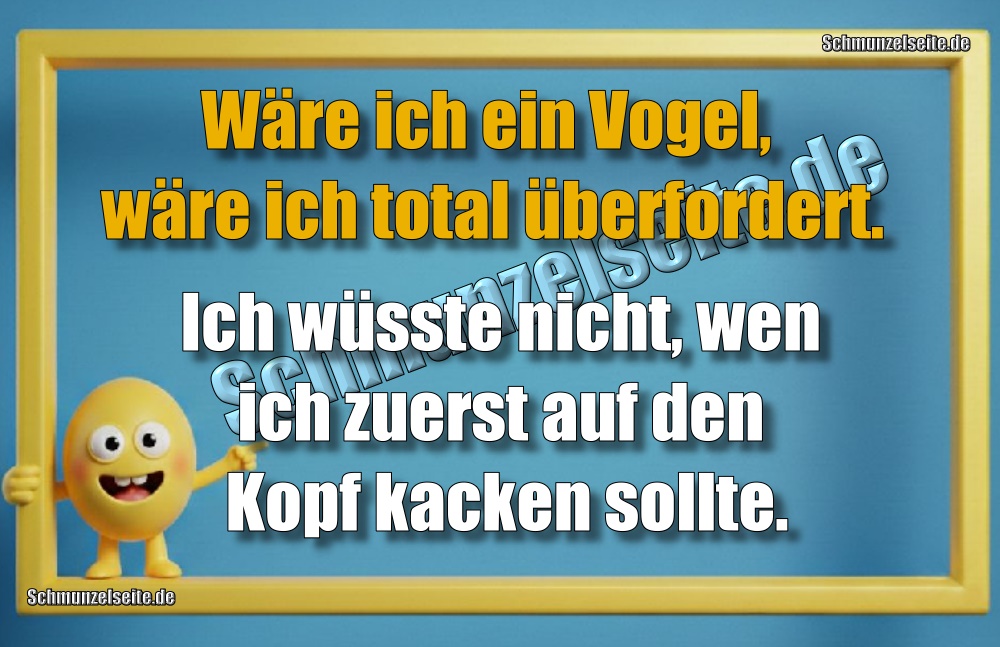Wäre ich ein Vogel, wäre ich total überfordert. Ich wüsste nicht, wen ich zuerst auf den Kopf kacken sollte.