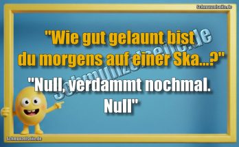 "Wie gut gelaunt bist du morgens auf einer Ska...?" "Null, verdammt nochmal. Null."