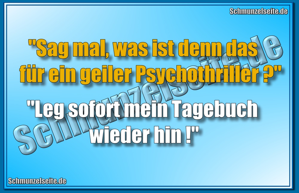 "Sag mal, was ist denn das für ein geiler Psychothriller?" "Leg sofort mein Tagebuch wieder hin!"