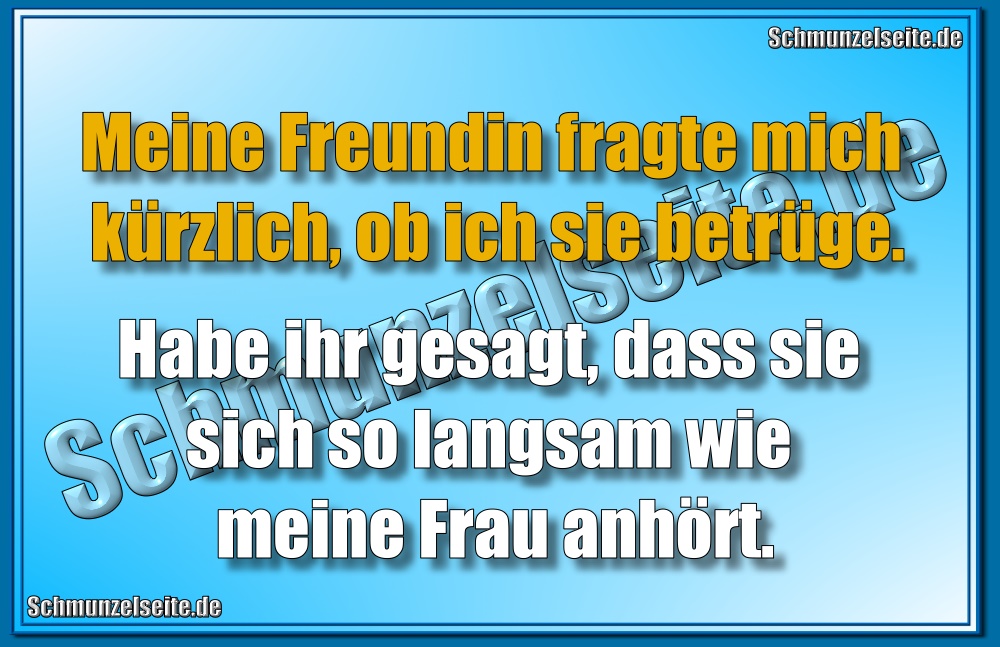 Meine Freundin fragte mich kürzlich, ob ich sie betrüge. Habe ihr gesagt, dass sie sich so langsam wie meine Frau anhört.