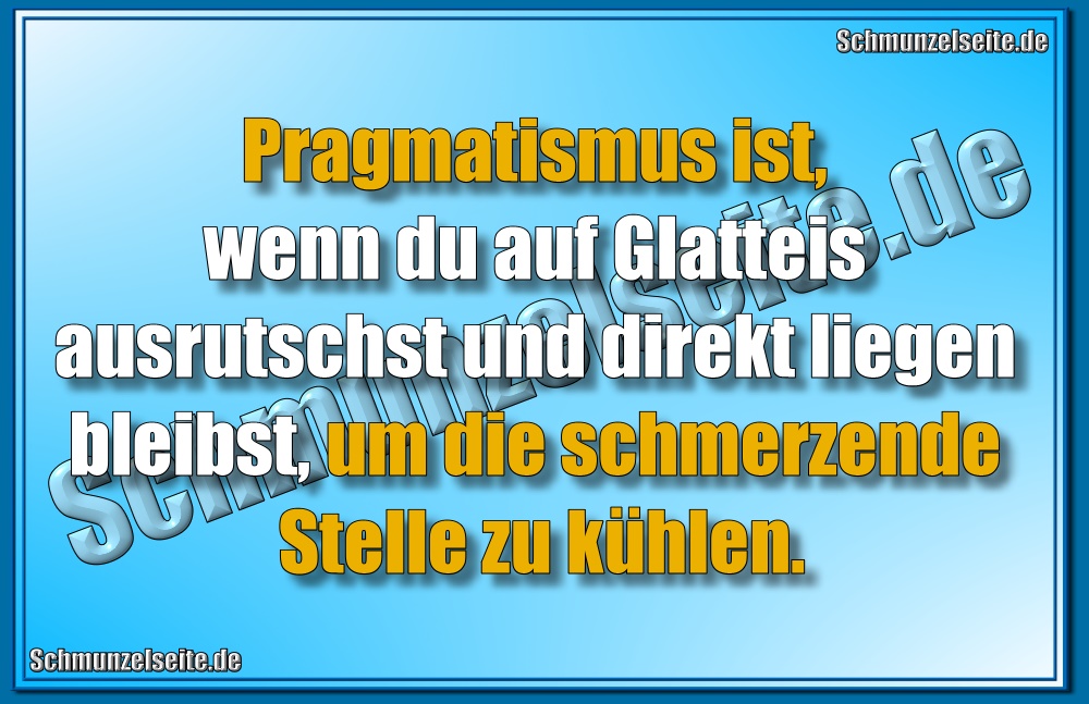 Pragmatismus ist, wenn du auf Glatteis ausrutschst und direkt liegen bleibst, um die schmerzende Stelle zu kühlen. 