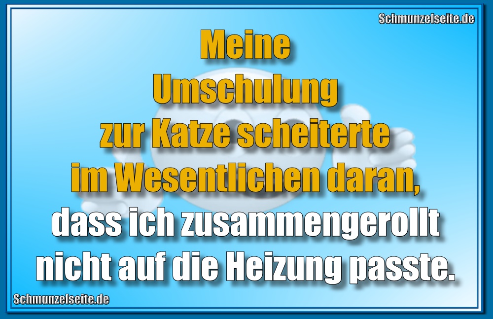 Meine Umschulung zur Katze scheiterte im Wesentlichen daran, dass ich zusammengerollt nicht auf die Heizung passte.