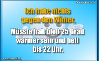 Ich habe nichts gegen den Winter. Müsste halt bloß 25 Grad wärmer sein und hell bis 22 Uhr.