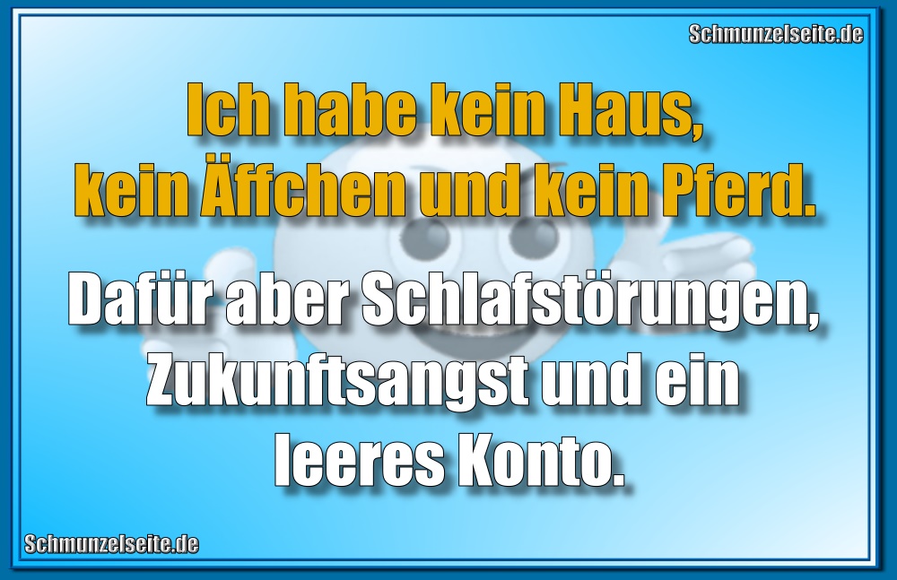 Ich habe kein Haus, kein Äffchen und kein Pferd. Dafür aber Schlafstörungen, Zukunftsangst und ein leeres Konto.