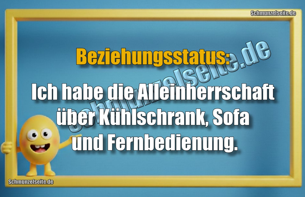 Beziehungsstatus: Ich habe die Alleinherrschaft über Kühlschrank, Sofa und Fernbedienung.