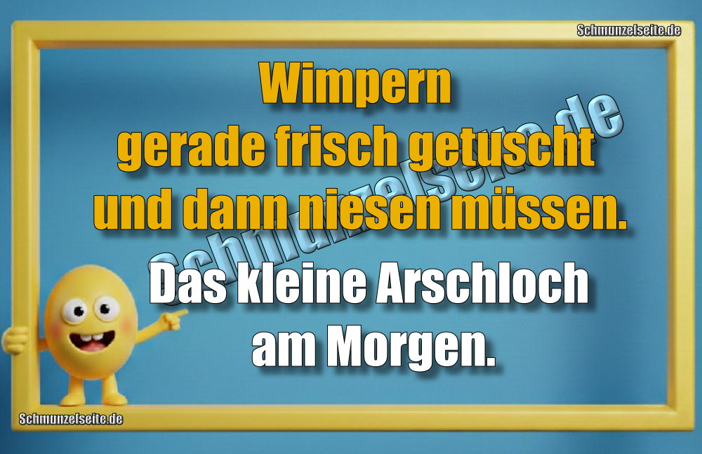 Wimpern gerade frisch getuscht und dann niesen müssen. Das kleine Arschloch am Morgen.