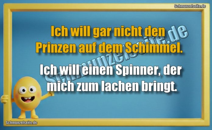 Ich will gar nicht den Prinzen auf dem Schimmel. Ich will einen Spinner, der mich zum lachen bringt.