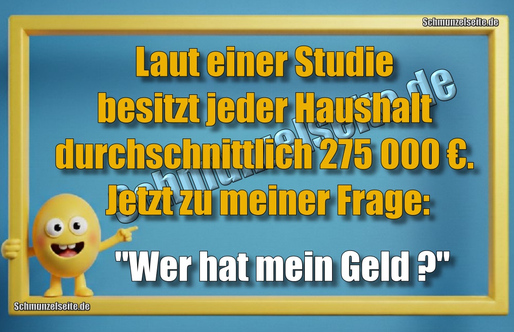 Laut einer Studie besitzt jeder Haushalt durchschnittlich 275 000 €. Jetzt zu meiner Frage: "Wer hat mein Geld?"