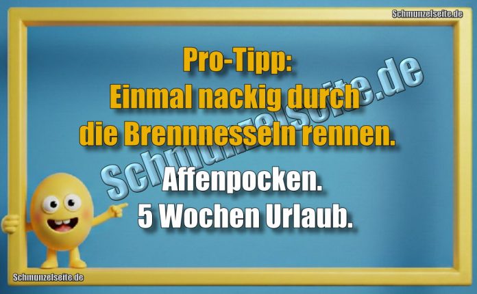 Pro-Tipp: Einmal nackig durch die Brennnesseln rennen. Affenpocken. 5 Wochen Urlaub.