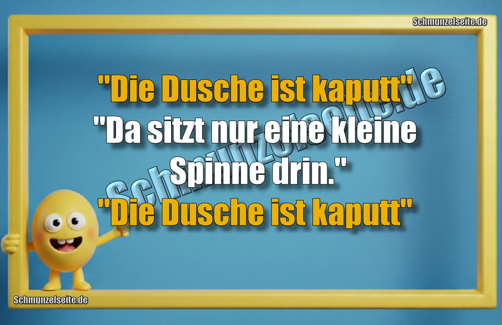 "Die Dusche ist kaputt" "da sitzt nur eine kleine Spinne drin." "Die Dusche ist kaputt"