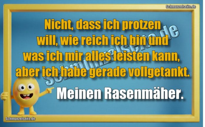 Nicht, dass ich protzen will, wie reich ich bin und was ich mir alles leisten kann, aber ich habe gerade vollgetankt. Meinen Rasenmäher.