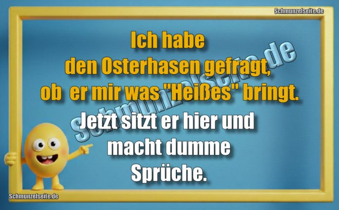 Ich habe den Osterhasen gefragt, ob  er mir was "Heißes" bringt. Jetzt sitzt er hier und macht dumme Sprüche.