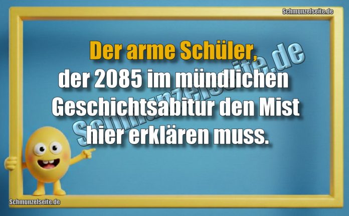 Der arme Schüler, der 2085 im mündlichen Geschichtsabitur den Mist hier erklären muss.
