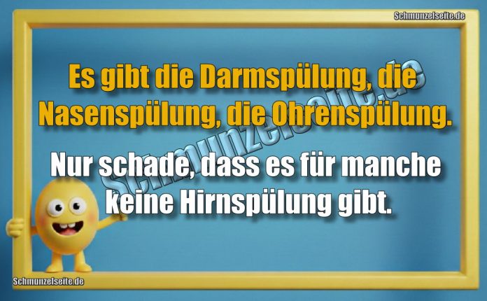 Es gibt die Darmspülung, die Nasenspülung, die Ohrenspülung. Nur schade, dass es für manche keine Hirnspülung gibt.