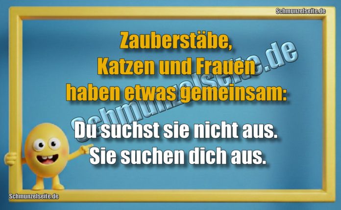 Zauberstäbe, Katzen und Frauen haben etwas gemeinsam: Du suchst sie nicht aus. Sie suchen dich aus.