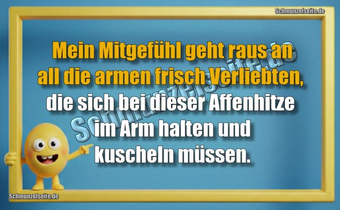 Mein Mitgefühl geht raus an all die armen frisch Verliebten, die sich bei dieser Affenhitze im Arm halten und kuscheln müssen.
