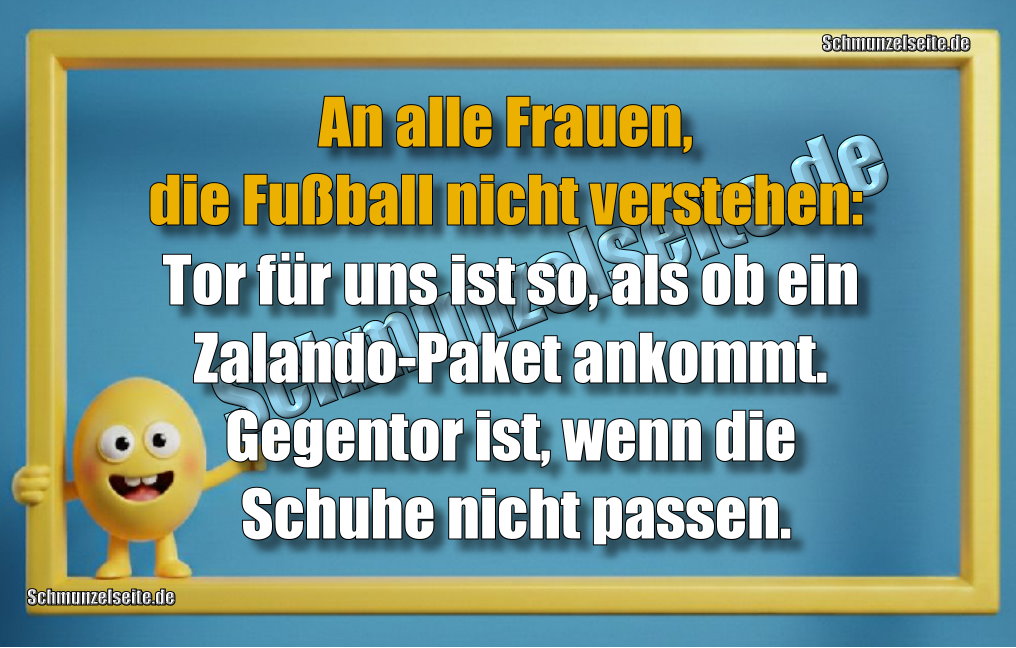 An alle Frauen, die Fußball nicht verstehen: Tor für uns ist so, als ob ein Zalando-Paket ankommt. Gegentor ist, wenn die Schuhe nicht passen.