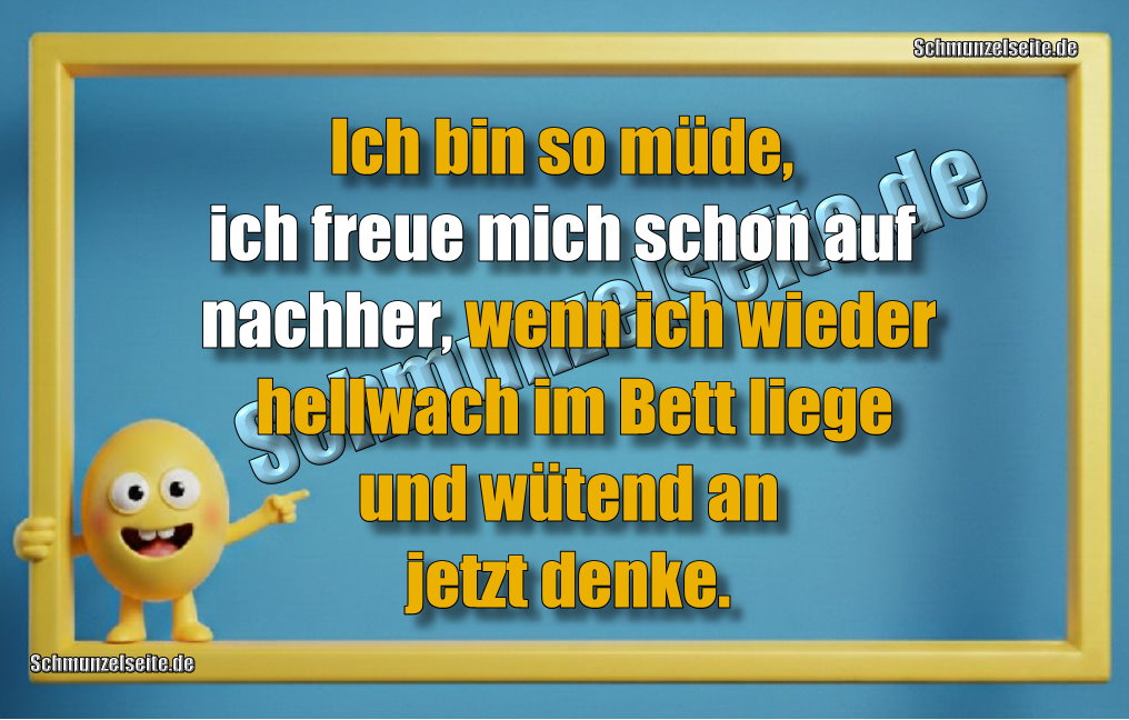 Ich bin so müde, ich freue mich schon auf nachher, wenn ich wieder hellwach im Bett liege und wütend an jetzt denke.