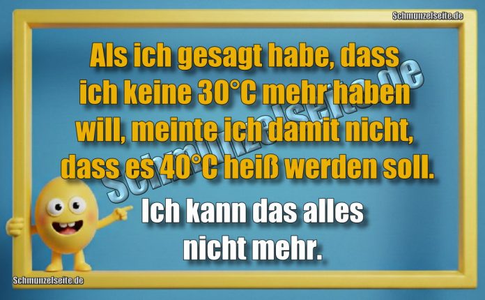 Als ich gesagt habe, dass ich keine 30°C mehr haben will, meinte ich damit nicht, dass es 40°C heiß werden soll. Ich kann das alles nicht mehr.