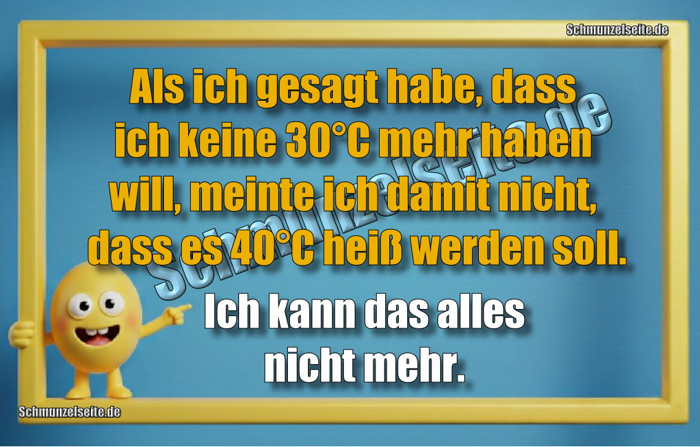 Als ich gesagt habe, dass ich keine 30°C mehr haben will, meinte ich damit nicht, dass es 40°C heiß werden soll. Ich kann das alles nicht mehr.