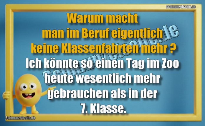 Warum macht man im Beruf eigentlich keine Klassenfahrten mehr? Ich könnte so einen Tag im Zoo heute wesentlich mehr gebrauchen als in der 7. Klasse.