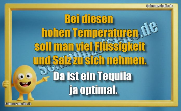 Bei diesen hohen Temperaturen soll man viel Flüssigkeit und Salz zu sich nehmen. Da ist ein Tequila ja optimal.