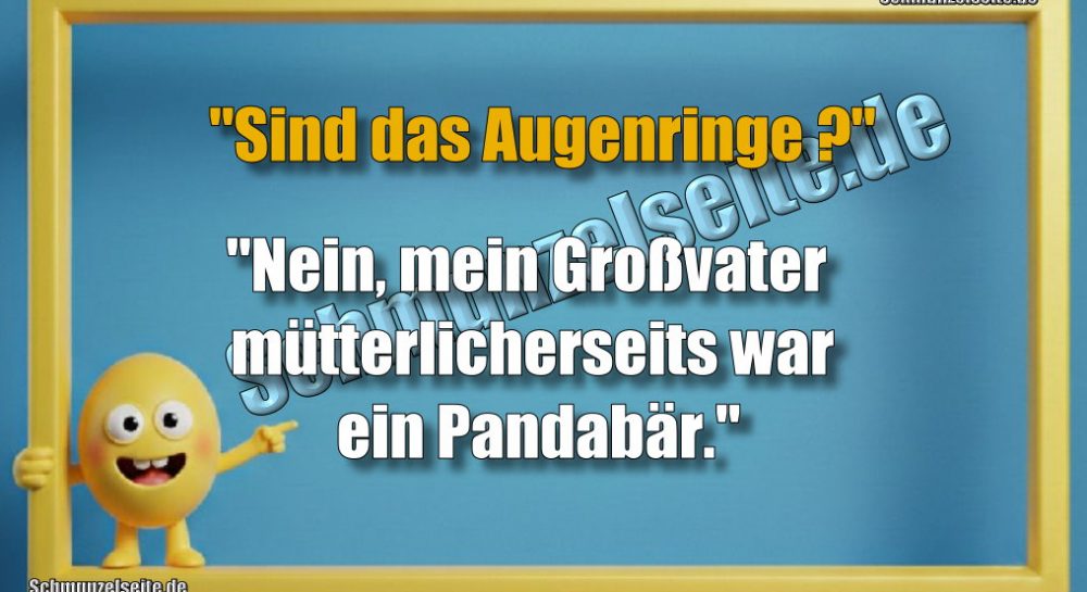"Sind das Augenringe?" "Nein, mein Großvater mütterlicherseits war ein Pandabär."