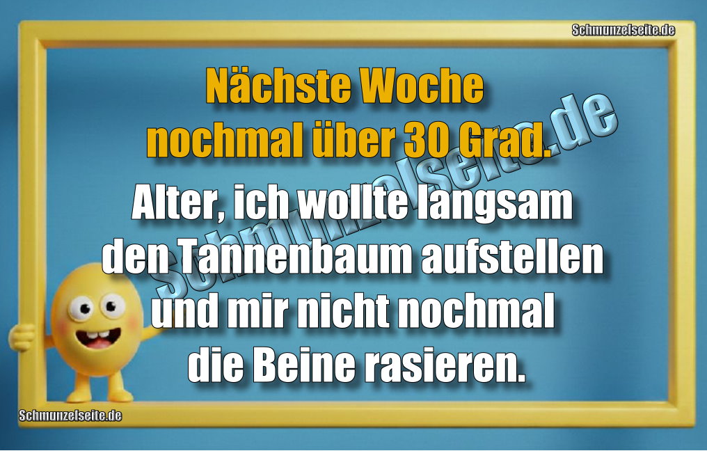 Nächste Woche nochmal über 30 Grad. Alter, ich wollte langsam den Tannenbaum aufstellen und mir nicht nochmal die Beine rasieren.