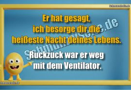 Er hat gesagt, ich besorge dir die heißeste Nacht deines Lebens. Ruckzuck war er weg mit dem Ventilator.