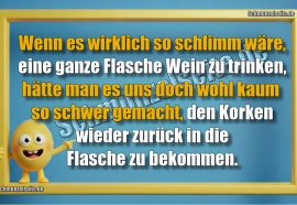 Wenn es wirklich so schlimm wäre, eine ganze Flasche Wein zu trinken, hätte man es uns doch wohl kaum so schwer gemacht, den Korken wieder zurück in die Flasche zu bekommen.