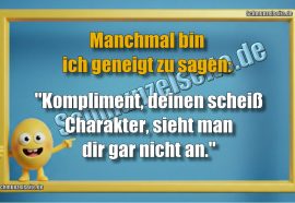 Manchmal bin ich geneigt zu sagen: "Kompliment, deinen scheiß Charakter, sieht man dir gar nicht an."