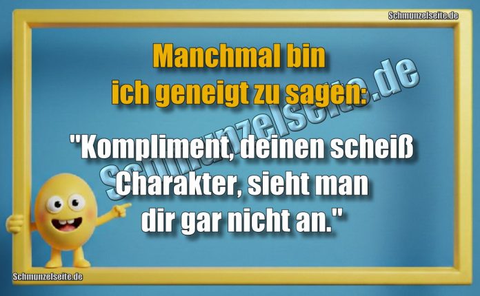 Manchmal bin ich geneigt zu sagen: "Kompliment, deinen scheiß Charakter, sieht man dir gar nicht an."
