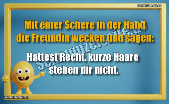 Mit einer Schere in der Hand die Freundin wecken und sagen: Hattest Recht, kurze Haare stehen dir nicht.