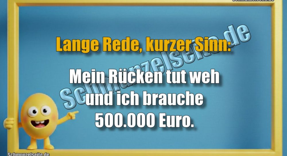 Lange Rede, kurzer Sinn: Mein Rücken tut weh und ich brauche 500.000 Euro.