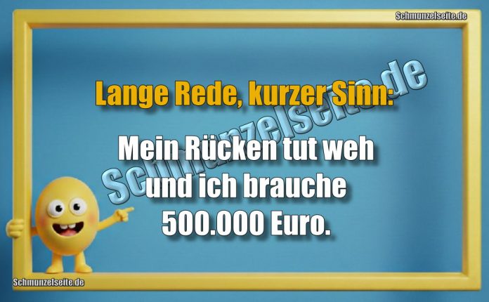 Lange Rede, kurzer Sinn: Mein Rücken tut weh und ich brauche 500.000 Euro.