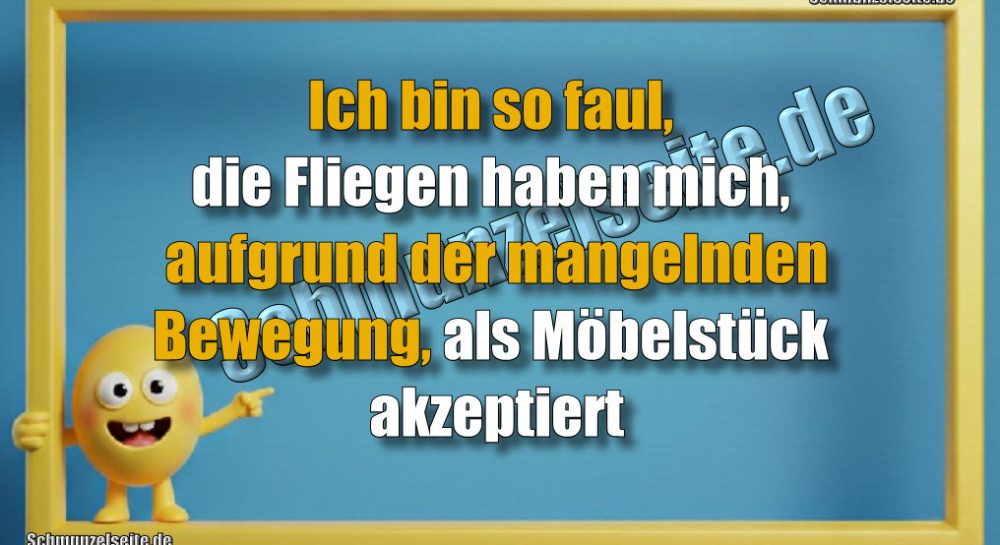 Ich bin so faul, die Fliegen haben mich, aufgrund der mangelnden Bewegung, als Möbelstück akzeptiert